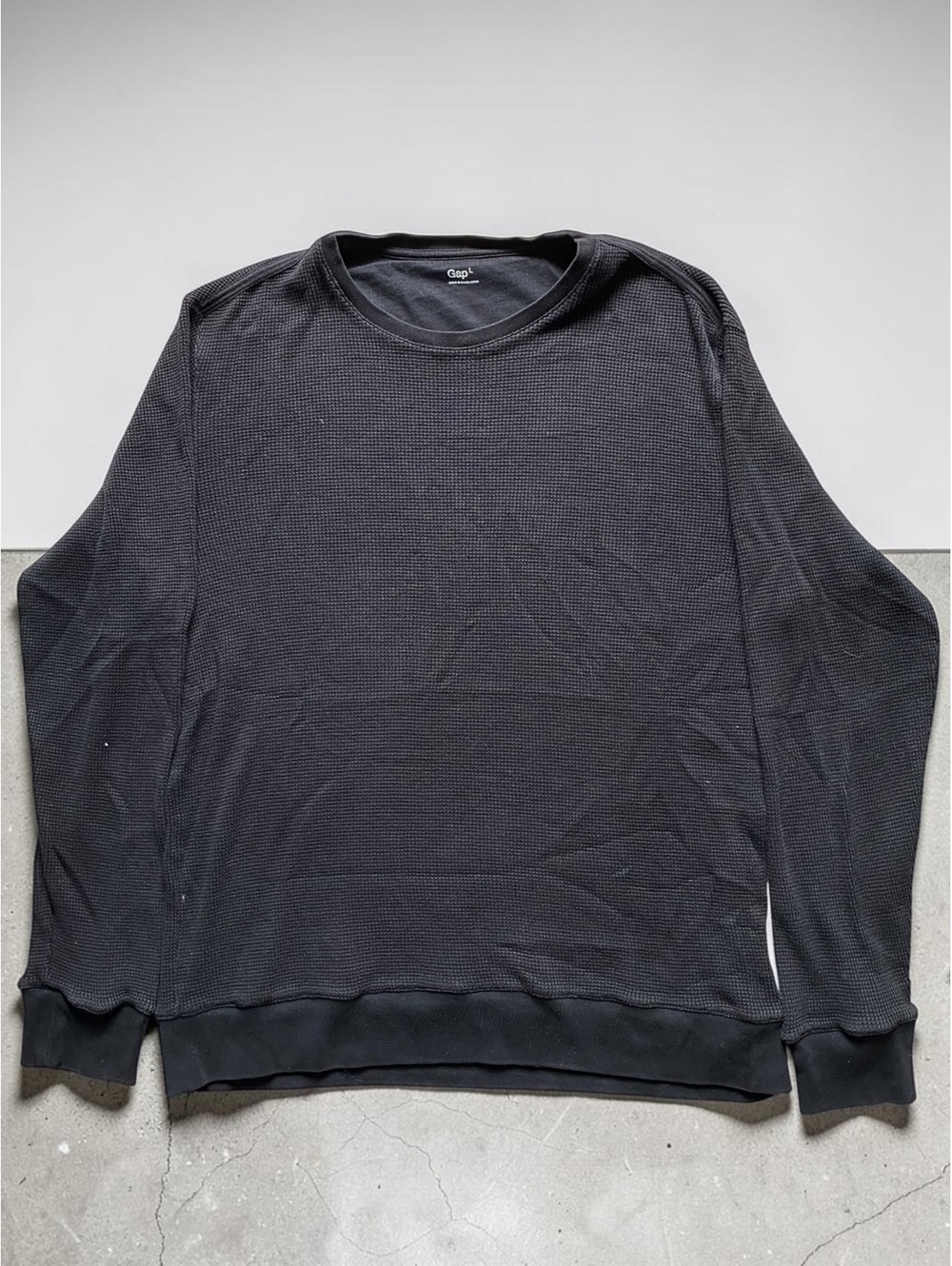 Gap Men Thermal Long Sleeve Shirt L Regular Fit Black Knit Crewneck Pullover